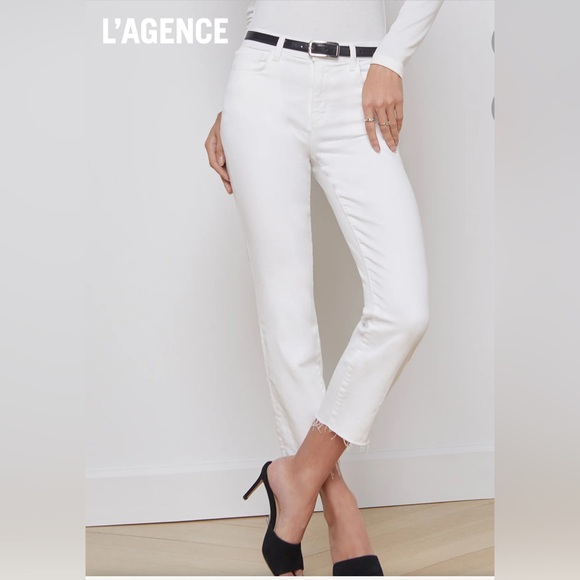 L'AGENCE Sada High Rise Cropped Straight Jeans in Blanc Women's Size 29 - Picture 2 of 9